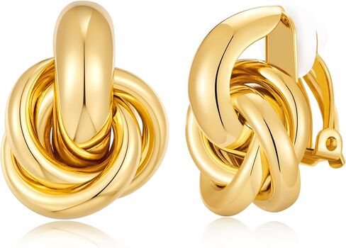 YUJIE Gold Clip On Earrings for Women Gold Plated Geometric Knot Ear Clip Chunky Door Knocker Studs Earrings Trendy Jewelry in Saudi Arabia