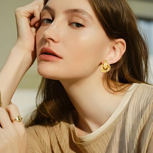 YUJIE Gold Clip On Earrings for Women Gold Plated Geometric Knot Ear Clip Chunky Door Knocker Studs Earrings Trendy Jewelry in Saudi Arabia