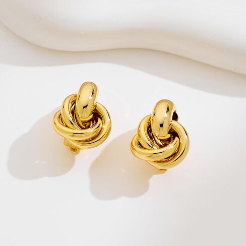 YUJIE Gold Clip On Earrings for Women Gold Plated Geometric Knot Ear Clip Chunky Door Knocker Studs Earrings Trendy Jewelry in Saudi Arabia