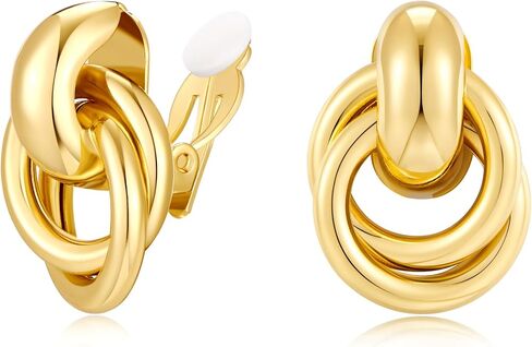 YUJIE Gold Clip On Earrings for Women Gold Plated Geometric Knot Ear Clip Chunky Door Knocker Studs Earrings Trendy Jewelry in Saudi Arabia