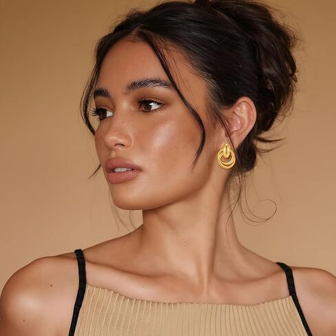 YUJIE Gold Clip On Earrings for Women Gold Plated Geometric Knot Ear Clip Chunky Door Knocker Studs Earrings Trendy Jewelry in Saudi Arabia