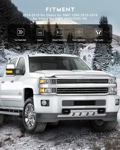 مرايا سحب OCPTY مع مرايا سحب جانبية يسار ويمين قابلة للتدفئة بالطاقة متوافقة مع 2003-2006 لسيارة Chevy Silverado/Gmc Sierra Pickup جميع الموديلات عدسات خفيفة مع ضوء إشارة الانعطاف LED باللون الأسود in Saudi Arabia