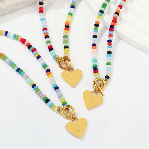 BADU الأولي A-Z قلادات الأحجار الكريمة الملونة للنساء للنساء 14K الذهب مطلي بالماء Heart Boho قلادة طبيعية الحجر الهدايا لطيف المجوهرات الأخت ، أفضل صديق ، عيد ميلاد ， الذكرى أو المراهقين in Kuwait