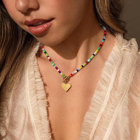 BADU الأولي A-Z قلادات الأحجار الكريمة الملونة للنساء للنساء 14K الذهب مطلي بالماء Heart Boho قلادة طبيعية الحجر الهدايا لطيف المجوهرات الأخت ، أفضل صديق ، عيد ميلاد ， الذكرى أو المراهقين in Kuwait