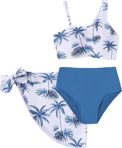 Girls Swimsuit 3PCS Bikini Sets,Adjustable Shoulder Strap Bathing Suits 5-14Y Girls' Swimwear with Cover Up Skirt in Saudi Arabia