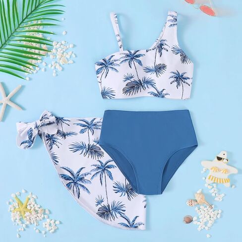 Girls Swimsuit 3PCS Bikini Sets,Adjustable Shoulder Strap Bathing Suits 5-14Y Girls' Swimwear with Cover Up Skirt in Saudi Arabia