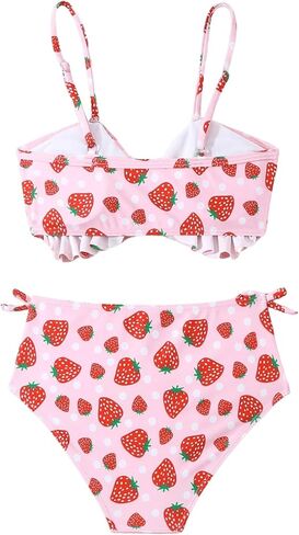 WDIRARA Girl's 2 Piece Strawberry Print Frill Trim Swimwear Set Ruched Bust Cute Summer Swimsuit in Saudi Arabia
