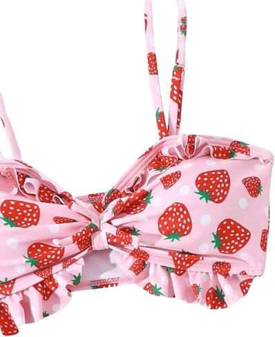 WDIRARA Girl's 2 Piece Strawberry Print Frill Trim Swimwear Set Ruched Bust Cute Summer Swimsuit in Saudi Arabia