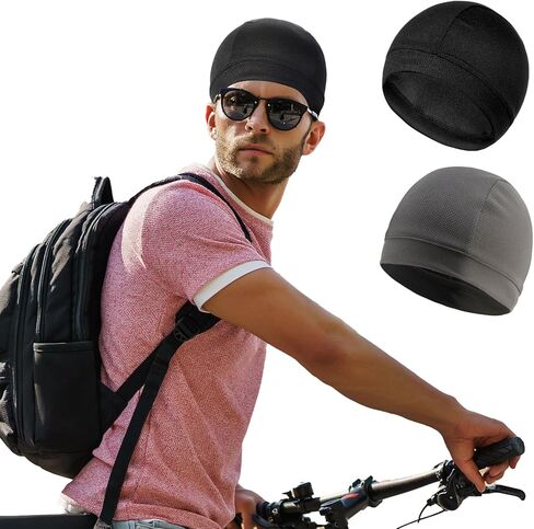 2 PCS COYLING SPANUL CAPS خوذة بطانة أزياء قابلة للتنفس القبط بيني الدراجات الدراجات ركوب الأغطية أغطية رأس خوذة للرجال عرق الفتل الحرارية للرجال ركوب الدراجات يركضون الأسود ، رمادي داكن داكن in Kuwait