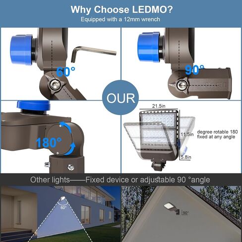 LEDMO 200W LED Parking Lot Lights 5000K Street Shoebox Pole Lights Waterproof 26000LM Super Bright Dusk to Dawn Outdoor Commercial Area Flood Security Lighting Slip Fitter for Stadium Sport Garage in Saudi Arabia