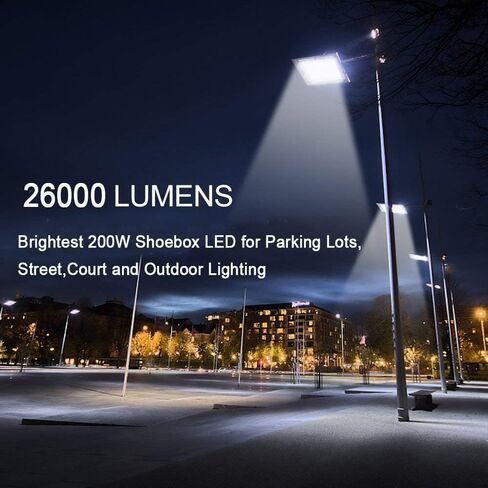LEDMO 200W LED Parking Lot Lights 5000K Street Shoebox Pole Lights Waterproof 26000LM Super Bright Dusk to Dawn Outdoor Commercial Area Flood Security Lighting Slip Fitter for Stadium Sport Garage in Saudi Arabia