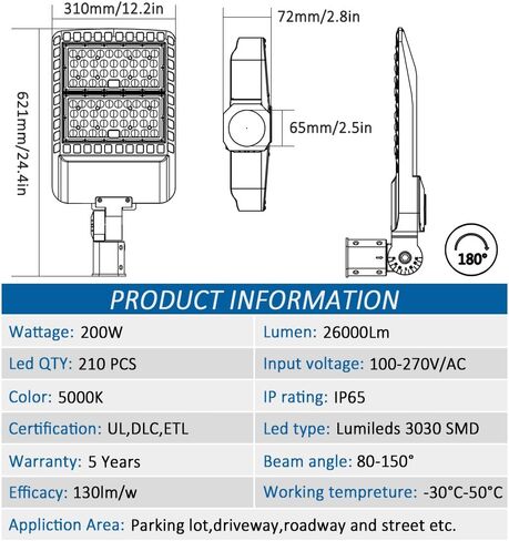 LEDMO 200W LED Parking Lot Lights 5000K Street Shoebox Pole Lights Waterproof 26000LM Super Bright Dusk to Dawn Outdoor Commercial Area Flood Security Lighting Slip Fitter for Stadium Sport Garage in Saudi Arabia