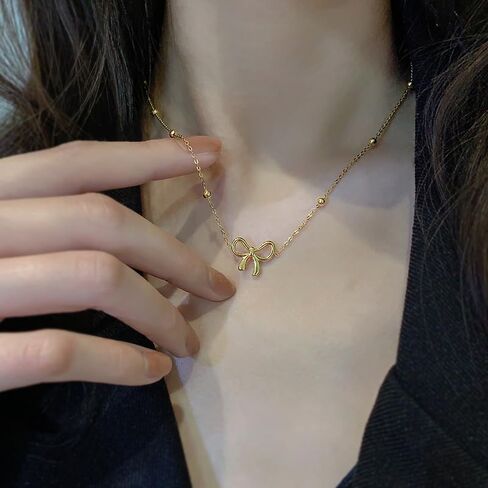 yanchun bow arics netcleace bracelet Gold Gold Jewelry Set Trendy Bowknot Ribbon Pearl ncoker necklace trendy bow mounts المجوهرات الهدايا in Saudi Arabia