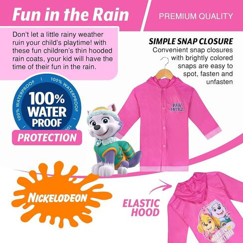 Nickelodeon Girls’ Paw Patrol Rain Jacket – Lightweight Hooded Slicker for Toddlers & Kids – Skye & Everest Design in Saudi Arabia