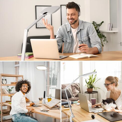 LED Desk Lamp for Home Office, 15W Computer Zoom Lighting with Swing Arm, Memory & Timer Function, Dimmable Desktop Ring Light for Video Calls, Conference, Reading, Streaming, Podcasting in Kuwait