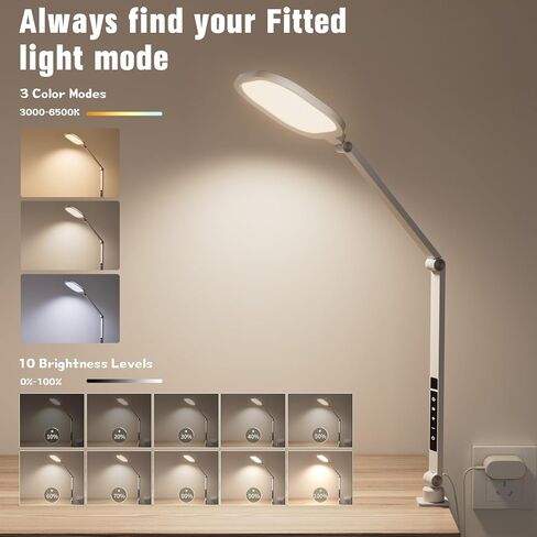 LED Desk Lamp for Home Office, 15W Computer Zoom Lighting with Swing Arm, Memory & Timer Function, Dimmable Desktop Ring Light for Video Calls, Conference, Reading, Streaming, Podcasting in Kuwait