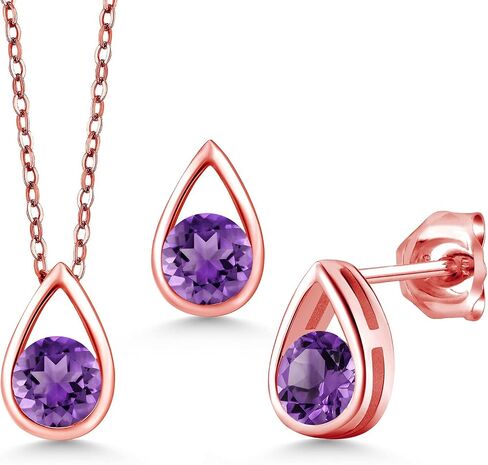 GEM Stone King 18K Rose Gold Flaged 5mm Round Gemstone Birthstone Seardrop arics arces مجموعة | مجموعة المجوهرات للنساء | بسلسلة 18 بوصة in Saudi Arabia