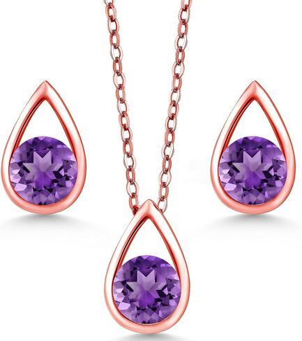 GEM Stone King 18K Rose Gold Flaged 5mm Round Gemstone Birthstone Seardrop arics arces مجموعة | مجموعة المجوهرات للنساء | بسلسلة 18 بوصة in Saudi Arabia