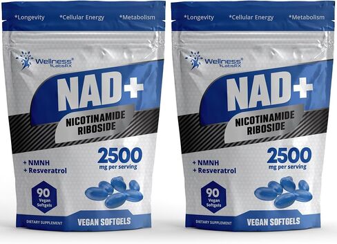 LiposomalNAD+ Supplement - Third-Party Tested NAD Softgels Nicotinamide Riboside Resveratrol - 2500mg Liposomal NAD Supplements for Women - Longevity Support - Made in USA in Saudi Arabia