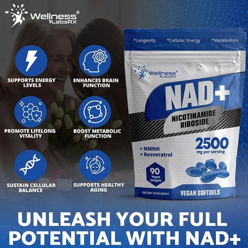 LiposomalNAD+ Supplement - Third-Party Tested NAD Softgels Nicotinamide Riboside Resveratrol - 2500mg Liposomal NAD Supplements for Women - Longevity Support - Made in USA in Saudi Arabia