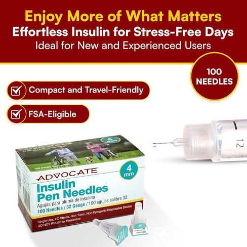 Diabetic Pen Needles 32g 4mm, Extra Lubricated, Tri-Bevel Insulin Needles, Universally Compatible with Insulin Pens for Diabetes Care, Box of 100 in Saudi Arabia