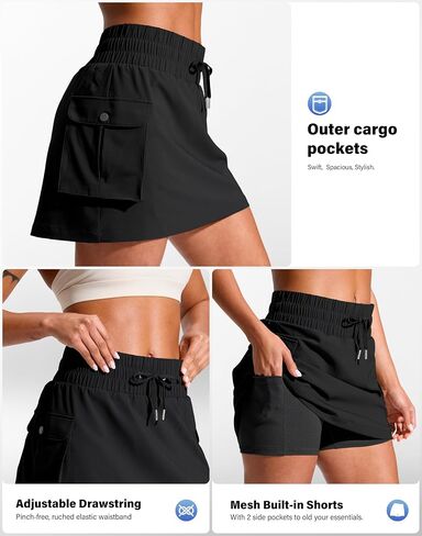 Santiny 14 "Skorts Cargo للنساء مع 4 جيوب الرباطية عالية الخصر تنورة الجولف المشي لمسافات طويلة للسفر الصيفية غير الرسمية in Kuwait