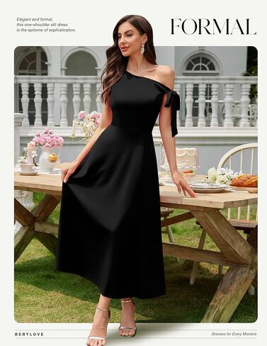 BeryLove Women's Elegant Formal Wedding Guest Dresses One Shoulder Tie Strap Split Maxi Cocktail Dress in Kuwait