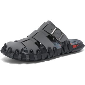 Mens Leather Beach Slides Sandals For Men Closed Toe Hiking Outdoor Athletic Casual Walking Sandals Water Shoes Summer Fisherman