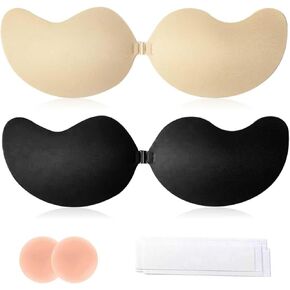 Strapless Push Up Sticky Bra with Reusable Silicone Nipple Covers & 75 PCs of Lift Tape – Adhesive Bra Push Up for Women