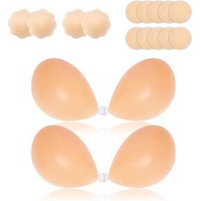 2 Pack Sticky Strapless Bra Invisible Push Up Adhesive Bra Silicone Bras Silicone Bras for Women with Nipple Covers