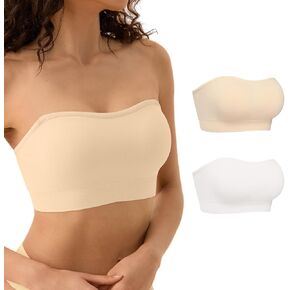 Strapless Bras for Women, S-XL, Non-Slip Silicone Padded Bandeau Bra with Free Clear Strap, Wireless Tube Top Bralette