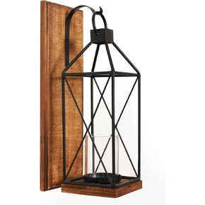 Homemory Wall Candle Sconce, Wood Rustic Candle Holder Decorative Candle Lantern with Glass Holder, Wall Decorations for Living Room, Dining Room