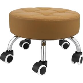 Kaleurrier Low Leight Rolling Stool - كرسي براز قصير الثقيل مع عجلات منخفضة إلى أرضية - براز مقعد صغير للمكتب المنزلي لتصليح Mechanic Mechanic Padicure Clibrary Clibrary Camel