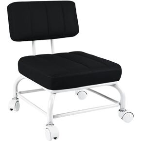 Rolling Stool with Backrest Thick Padded Rolling Seat with Wheels Comfortable Ergonomic Design for Home, Office and Garage Use - Durable & Sturdy Construction Black