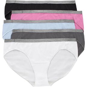 Hanes Women's Just Bikinis, No-Show Panties, Cotton Stretch Underwear, Plus Sizes, 5-Pack