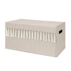 Sweet Jojo Designs Boho Bohemian Boy Girl Small Fabric Toy Bin Storage Box Chest For Baby Nursery Kids Room - Solid Taupe Beige Ivory Cream Off White Linen Farmhouse Shabby Chic Modern Tassel Neutral