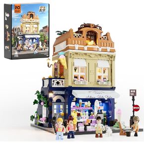 FUNWHOLE Gelato-Store Lighting Building-Bricks Set - City Town Ice Cream Shop LED Light Modular Collection Kit 1948 Pcs Display Model for Adults and Dessert Lovers