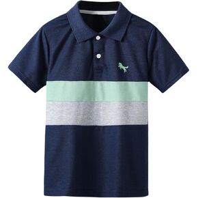 Boy's Colorblock Short Sleeve Golf Shirts Horse Graphic Button Front Cool Tennis Shirt