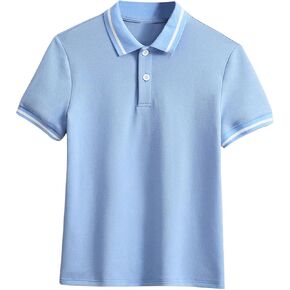 Verdusa Boy's Button Striped Tennis Shirts Short Sleeve Collared Uniform Tops