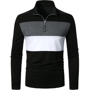 Boy's Quarter Zip Long Sleeve Golf Shirts Color Block Collared Casual Shirts