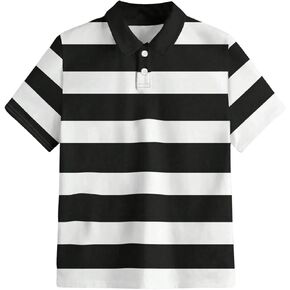 OYOANGLE Boy's Color Block Striped Golf Shirt Button Short Sleeve Collared T-Shirts