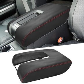 QianBao Compatible with Toyota Tundra 2014-2021 Armrest Box Center Console Cover Microfiber Leather Red Line