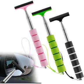 3PCS Side Mirror Squeegee, 38.5" Retractable Car Rearview Mirror Wiper, Pink Green Black Auto Mirror Squeegee Cleaner for Rainy Foggy Weather for Universal Vehicles (3PCS Multicolored)