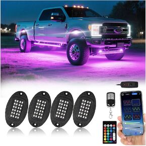 16 Pods Metal RGB LED Rock Lights, Waterproof Aluminum Bright Neon Underglow Kit with APP RF Remote Control, Metal Fender Lights for Trucks Trailer Off Road ATV UTV SUV in Kuwait