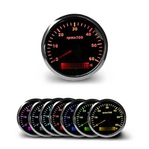 WATERWICH 85mm 3.34in Boat Marine Tachometers RPM Meter Kit 0-6000 7 Colors for Auto Truck Car