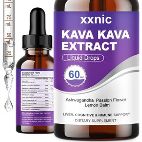 Kava Kava Root Extract Supplement, Potent Kava Drink for Stress Relief, Relaxation, Liver, Cognitive & Immune Support, Non-GMO, Gluten-Free, 60ml