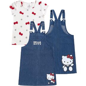 Hello Kitty Sanrio Girls Denim Denim Dress مع قميص مصفوفة بالأطفال الصغار والأطفال الكبار
