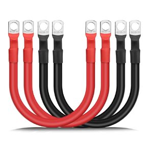 4PCS 4 AWG Battery Cable, 30CM Marine Battery Cable with 3/8" Lugs Terminals Copper Wire, 4 Gauge Pure Copper Battery Inverter Cables,for Automotive Solar Boat RV Car Motorcycle 1FT Red +1FT Black