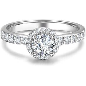 AGVANA Halo of Devotion 0.64-1.43 Ct. Tw. Lab Grown Diamond Halo Engagement Ring in Sterling Silver (0.3-1 Carat Main Stone) Promise Anniversary Wedding Ring for Women (D-E Color, VS Clarity)