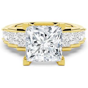 Moissanite Engagement Ring, 1.0-3.0 CT Cinderella Staircase Princess Cut, 14K Gold Vermeil, Rhodium Finish